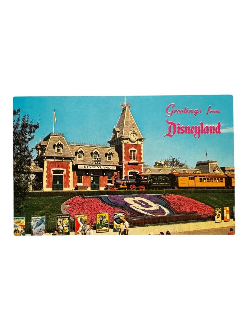 Vtg Disneyland Greetings Postcard Featuring Main Street Train Station Mickey NOS